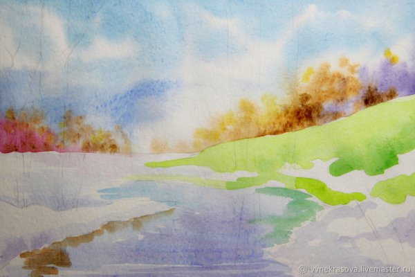 Весенний пейзаж акварельными красками