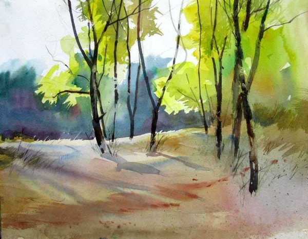 Летний пейзаж акварелью