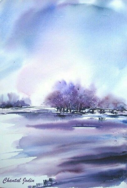 Акварельный пейзаж по сырому