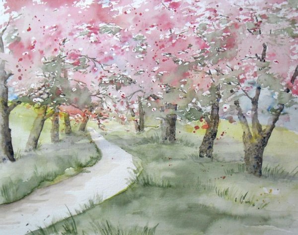 Весенние пейзажи акварелью легкие