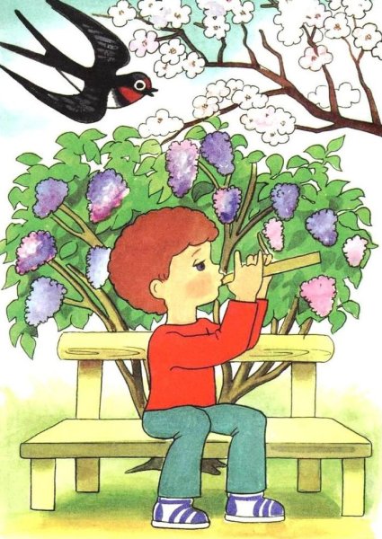 Весенний пейзаж гуашью