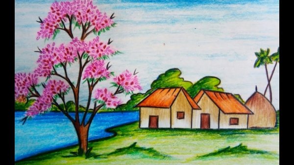 Весенний пейзаж рисунок