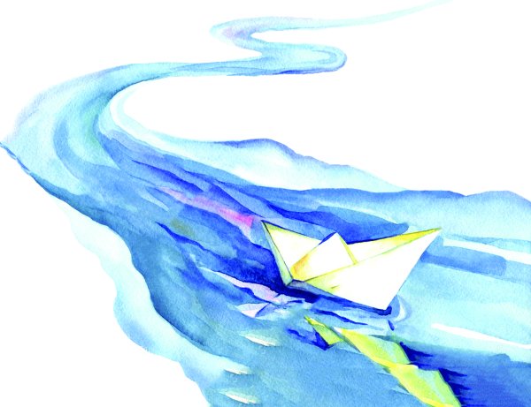 Весенний ручей на белом фоне