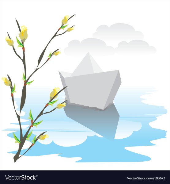 Бумажный кораблик в ручье вектор