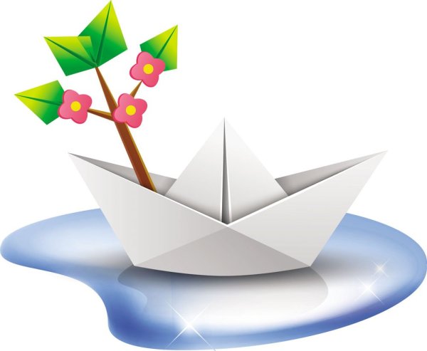 Бумажный кораблик на прозрачном фоне