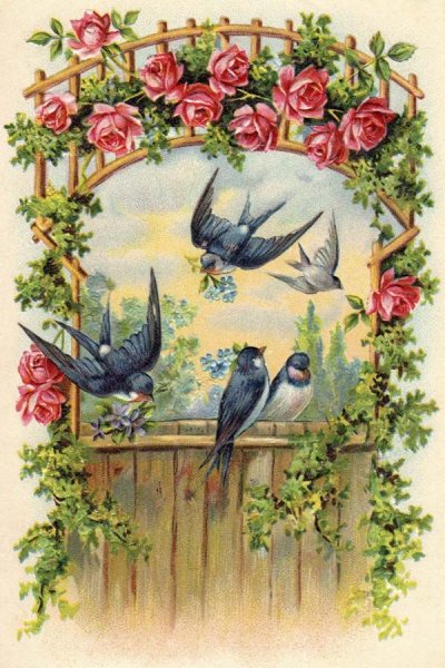 Винтажные весенние птицы