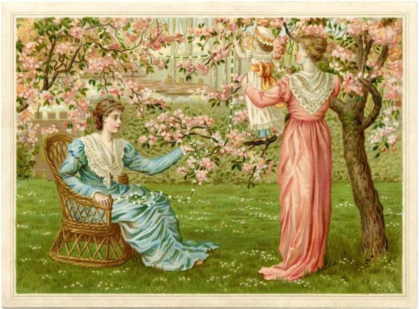 Девушка в цветущем саду картина