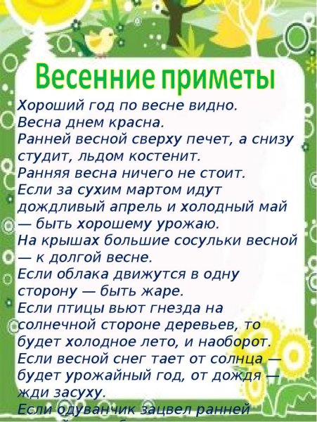 Весна приметы для детей детского сада