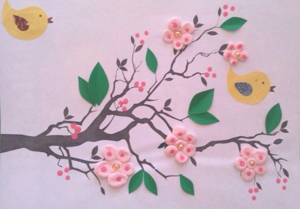 Обрывная аппликация Березка