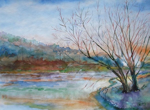 Весенний пейзаж гуашью