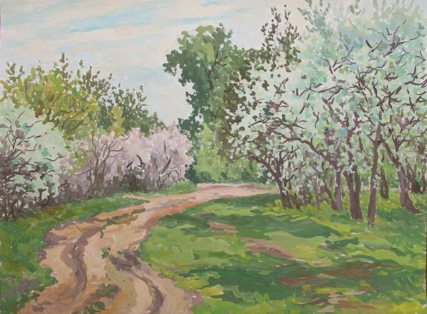 Пейзаж гуашью Весна