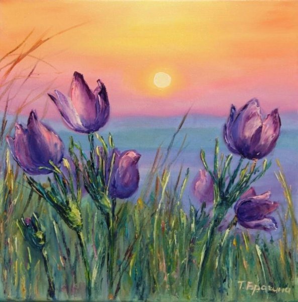 Весенний пейзаж гуашью