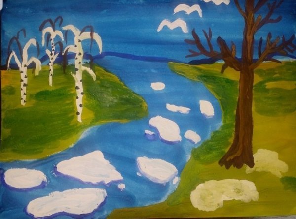 Весенний пейзаж карандашом