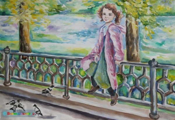Весенний пейзаж с людьми