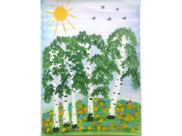 Берёза рисунок красками