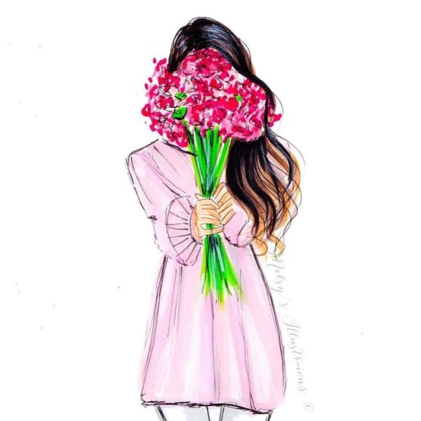 Девушка с цветами рисунок