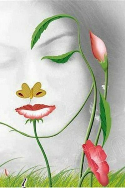 Девочка с цветами акварель