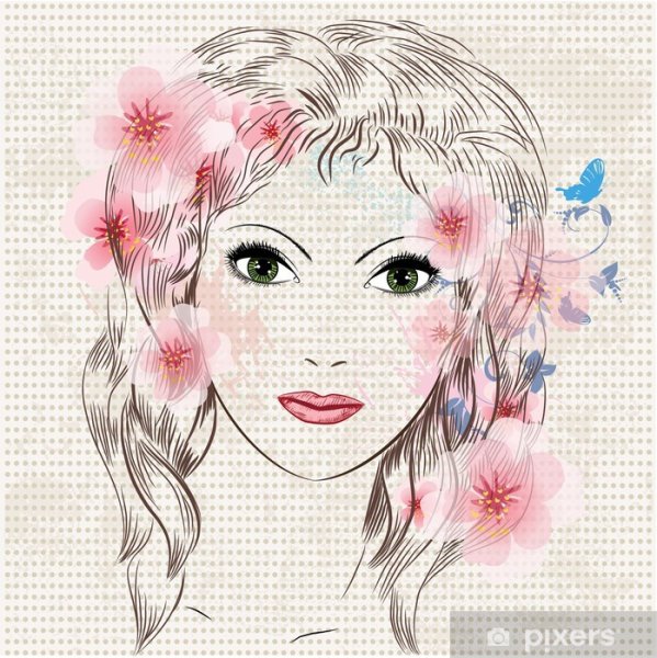 Девушка с цветами в волосах арт