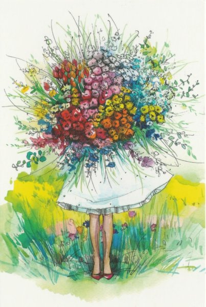 Девушка цветы акварель