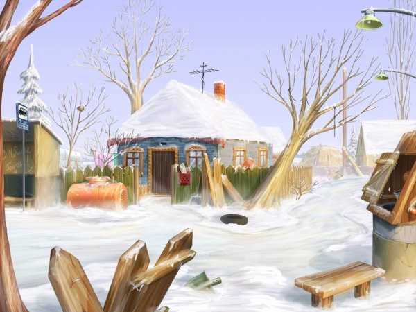 Зимний двор в деревне