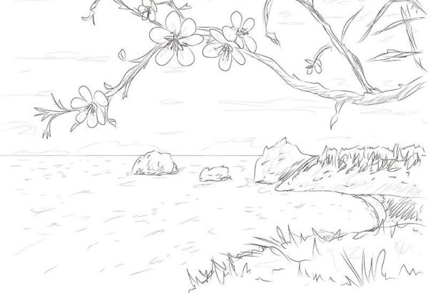 Весна рисунок карандашом