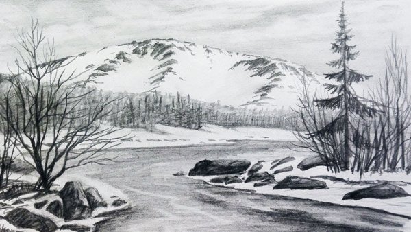 Графический пейзаж карандашом