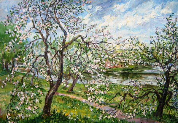 Цветущий Яблоневый сад весной