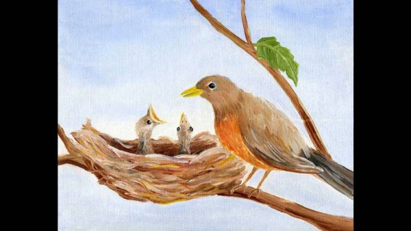 Птица с птенцами рисунок