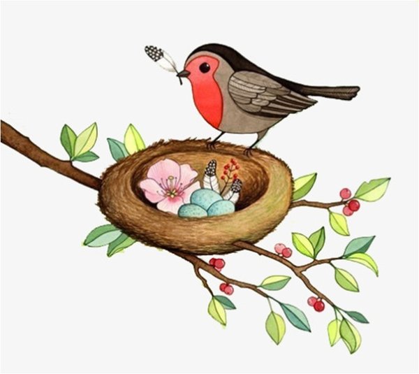 Аппликация птицы в гнездышках