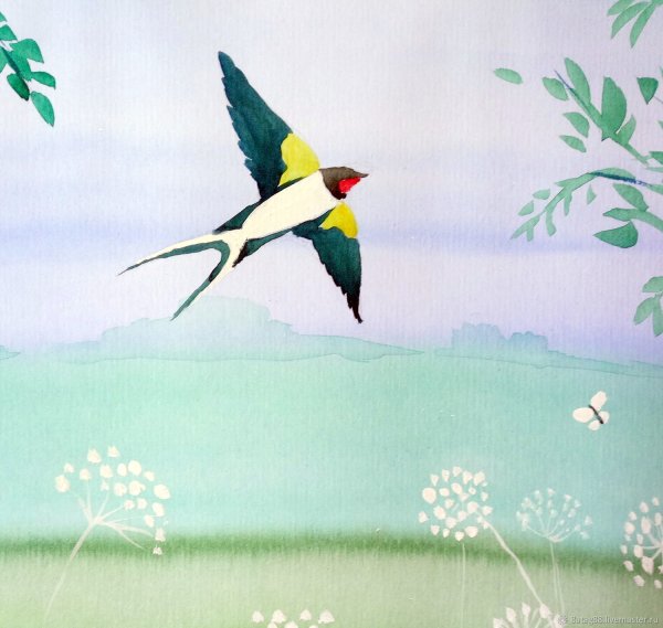 Весенняя акварель с ласточками