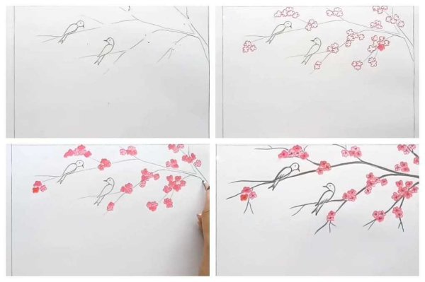 Весенний пейзаж рисунок для срисовки