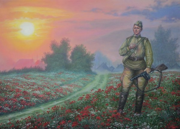 Дети в военной форме с цветами