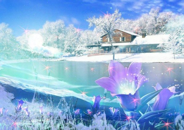 Весенний пейзаж с людьми