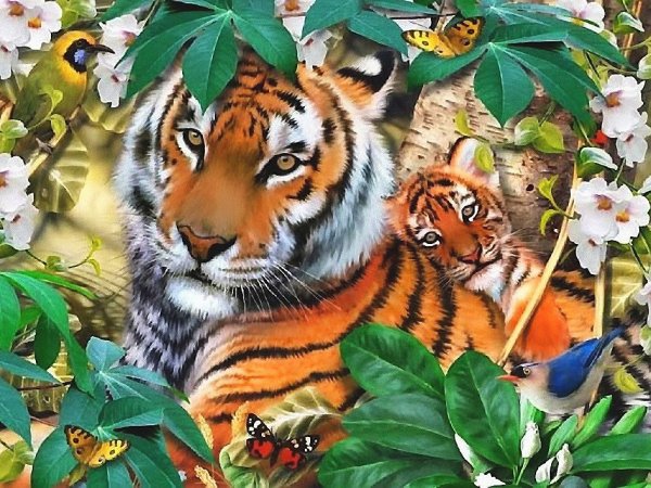 Тигренок в цветах