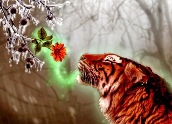 Тигр в цветах