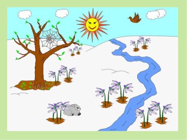 Весенний пейзаж мультяшный