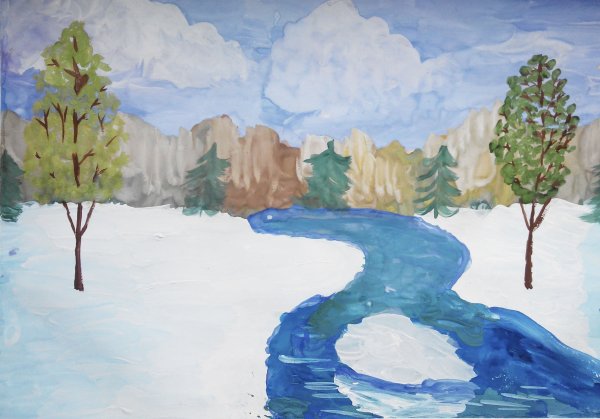 Весенний пейзаж рисунок для детей