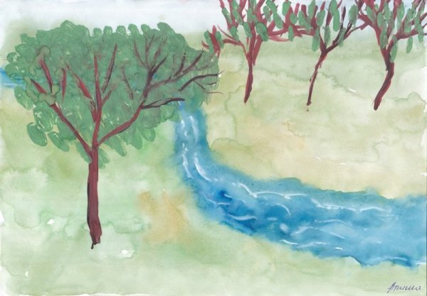 Монотипия Пейзажная Весна