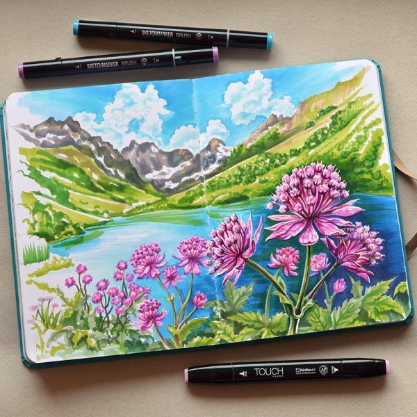 Пейзаж фломастерами