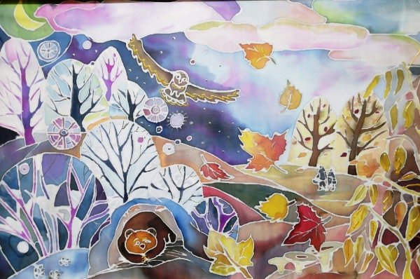 Батик зимний пейзаж в художественной школе