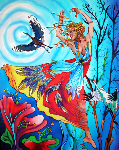 Батик на тему Весна