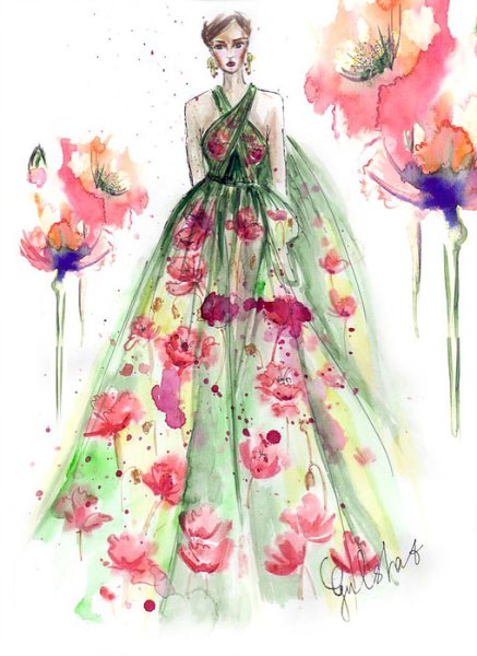 Платье нарисованное цветами