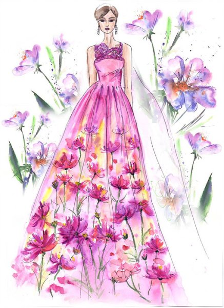 Платья с цветами нар сованными