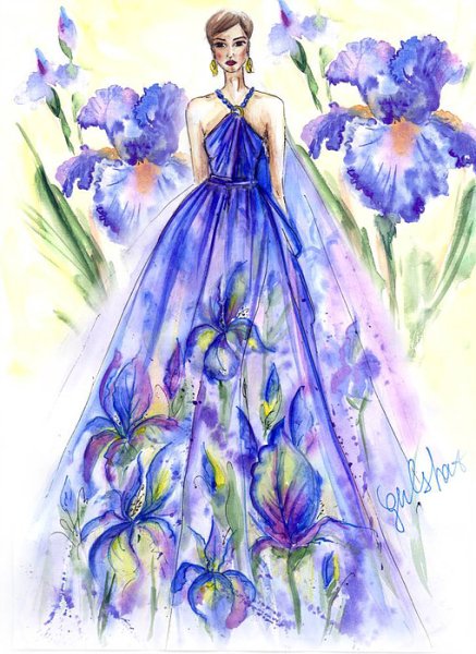 Платье нарисованное цветами