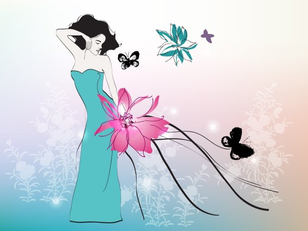 Силуэт девушки в цветах