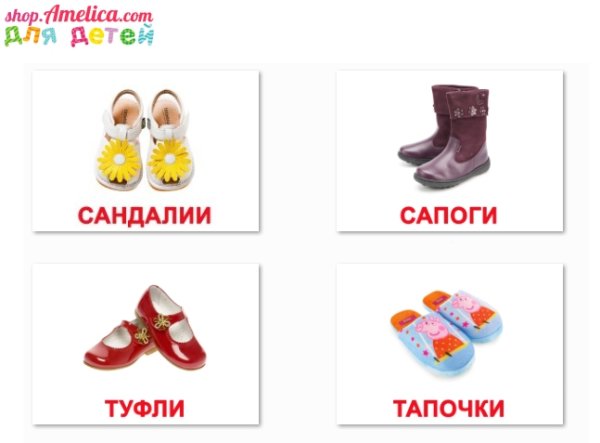 Обувь карточки для детей