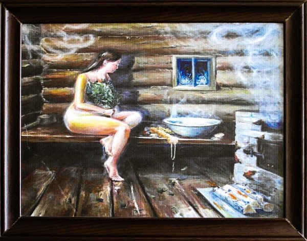 Баня внутри с вениками