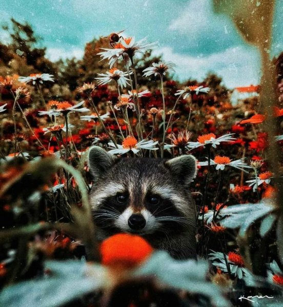 Енот в листве