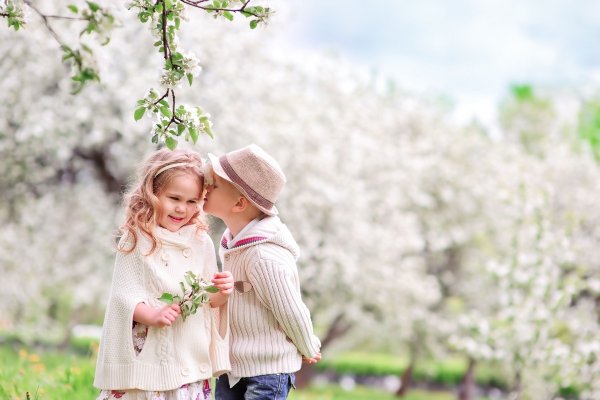 Семья в цветущем саду