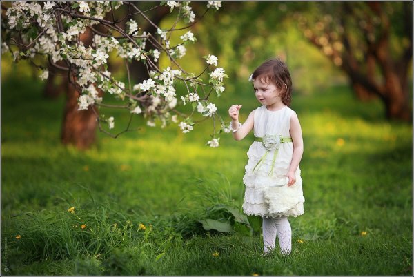 Дети в яблоневом саду